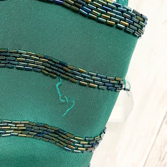 Vintage Niteline Dress Women Size 6 Sleeveless Sequin Detail Mini Emerald Green - Picture 6 of 8